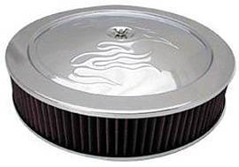 Chrome 14" X 3" Air Cleaner Set With "Flames" -Washable Element & Flat Base Photo Main