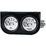  Parts -  Instrument Gauges - Auto Meter Autogage Series. 2-1/16" White Face, Black Panel 3-Gauge Set: Oil and Temp (130-280). Mechanical, Short Sweep