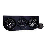  Parts -  Instrument Gauges - Auto Meter Autogage Series. 2-1/16" Black Face, Black Panel 3-Gauge Set: Oil, Volts (10-16) and Temp (130-280). Mechanical, Full Sweep