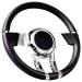  Parts -  Steering Wheel. Flaming River -Waterfall Black Leather, 13.8" Diam. With 6 Bolt Mounting Flange